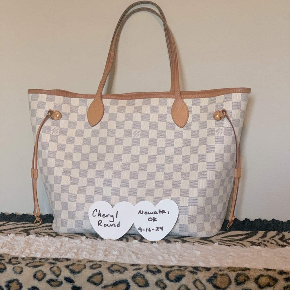 Louis Vuitton White and Tan Checkered Shoulder Bag
